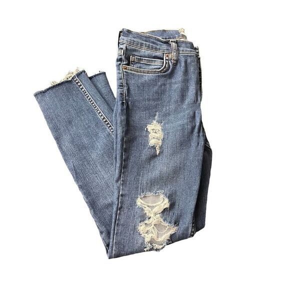Free People Distressed Raw Hem Jeans Button Fly Size 28 - Picture 2 of 13